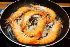 Gambas flambées au cognac