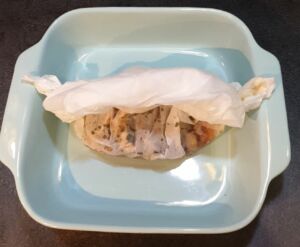 Papillote de saumon mariné