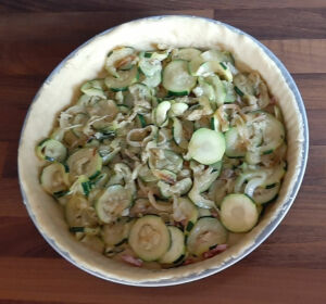 Quiche courgettes chèvre lardons