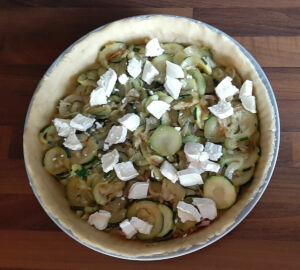 Quiche courgettes chèvre lardons