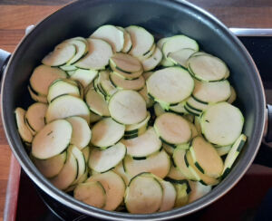 Quiche courgettes chèvre lardons